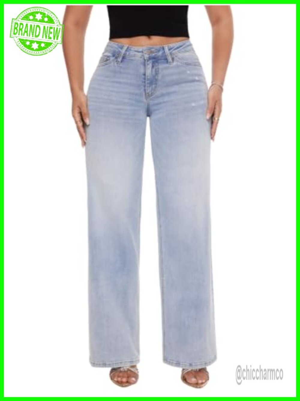 Wide Leg Jeans Stretchy Denim Mid Low Rise Baggy Tummy Control